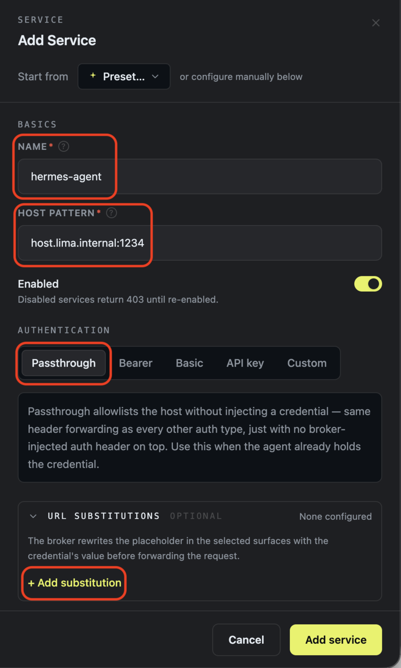 Agent Vault - Add Service 1