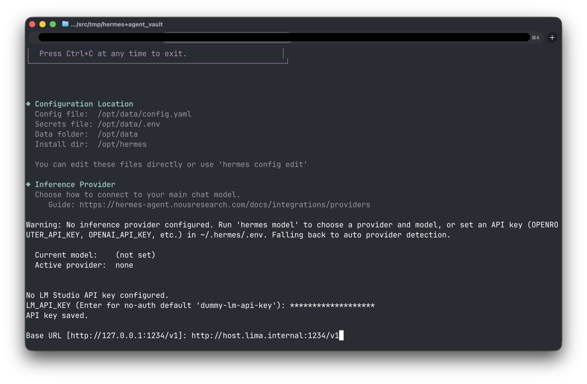 Hermes Agent - Setup - Select terminal backend