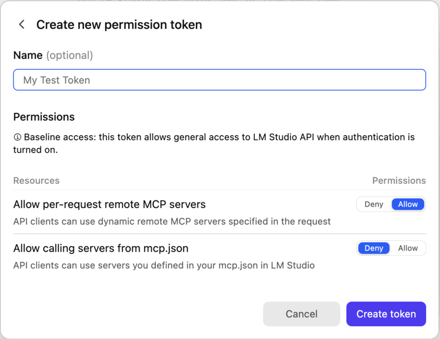 LM Studio - Create new permission token